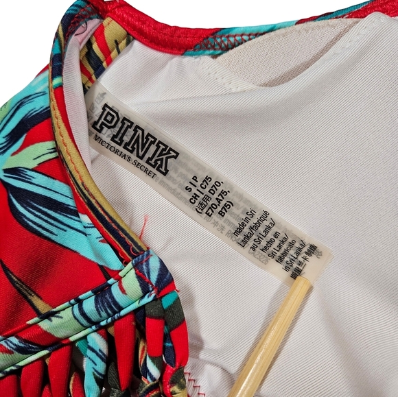 PINK By Victoria's Secret Wrap Front Bikini Top, Red Tropical, Small - Picture 12 of 14